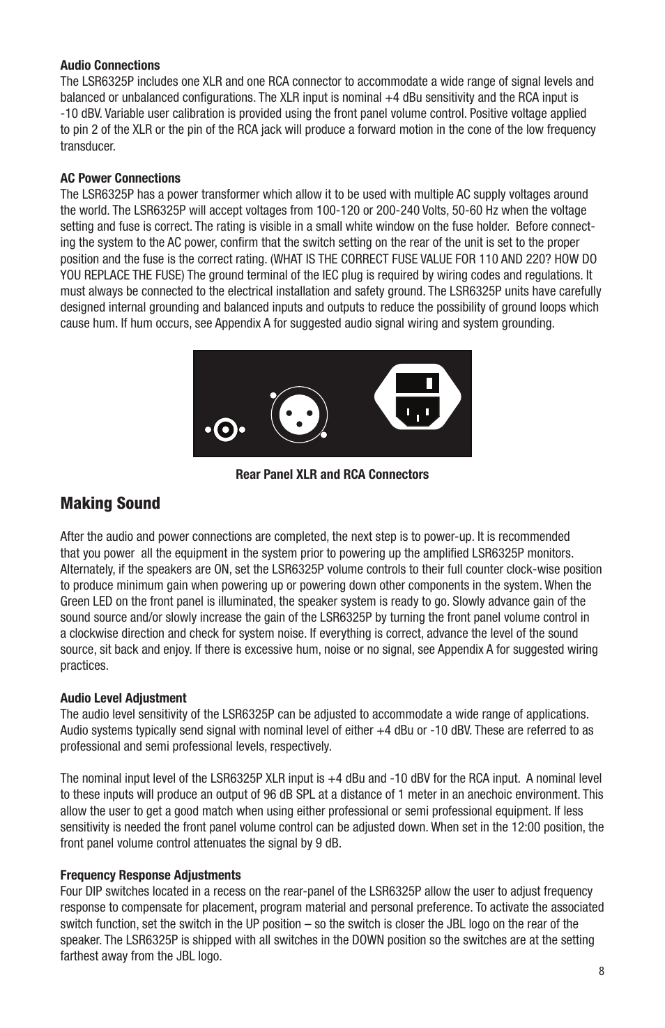 Making sound | JBL LSR6312SP User Manual | Page 8 / 18