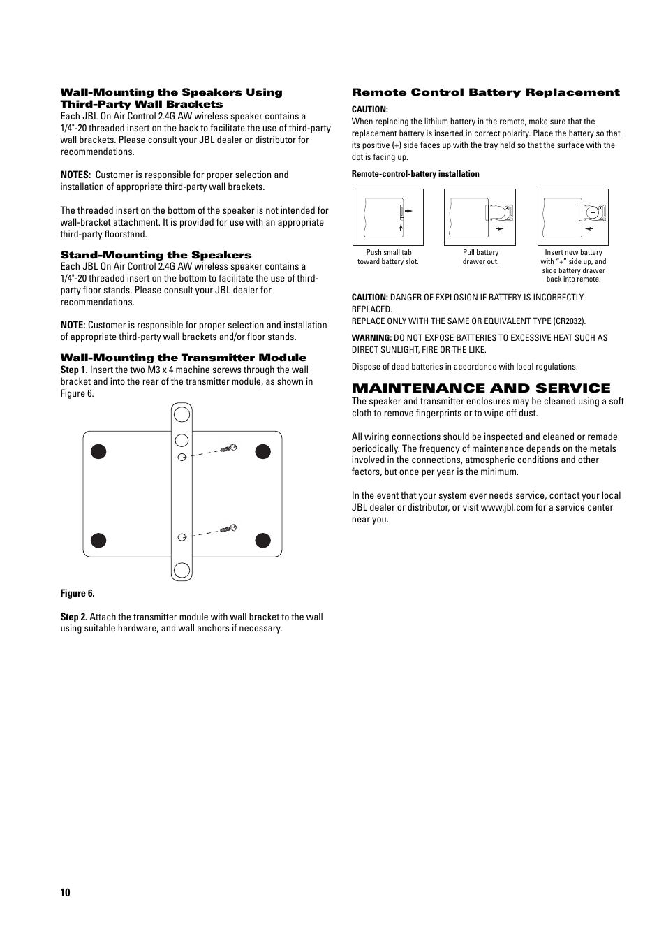 Maintenance and service | JBL 2.4G AW User Manual | Page 10 / 12