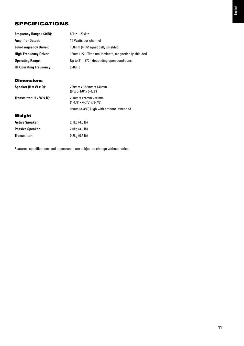 JBL 2.4G AW User Manual | Page 11 / 12