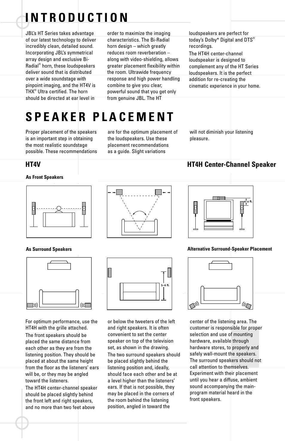 Ht4v, Ht4h center-channel speaker | JBL HT4V User Manual | Page 2 / 4