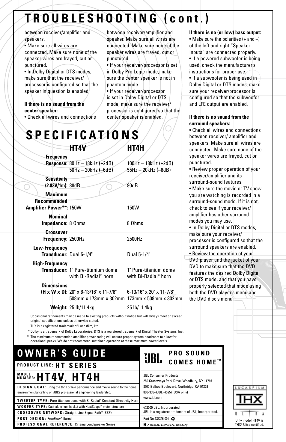 V, ht, Ht4v ht4h | JBL HT4V User Manual | Page 4 / 4