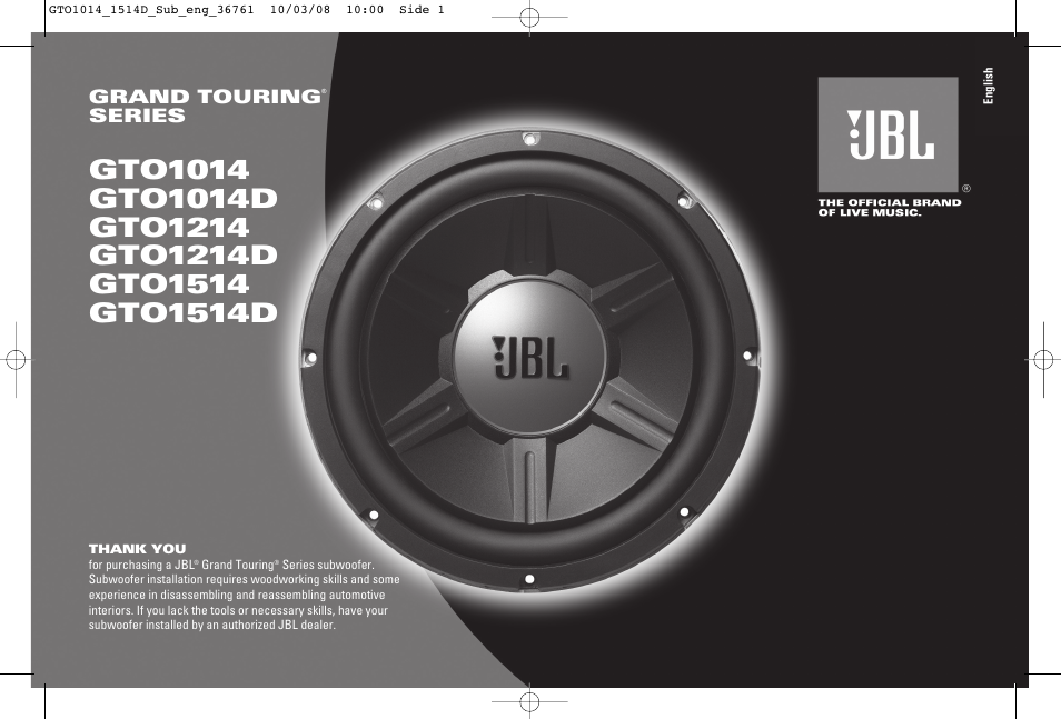 JBL Grand Touring GTO1514D User Manual | 4 pages