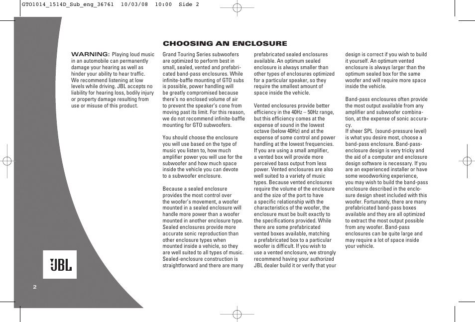 JBL Grand Touring GTO1514D User Manual | Page 2 / 4