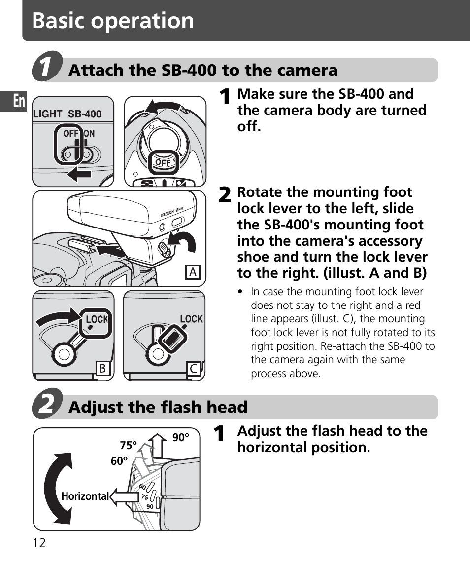 Basic operation | Nikon Speedlite SB-400 User Manual | Page 13 / 218