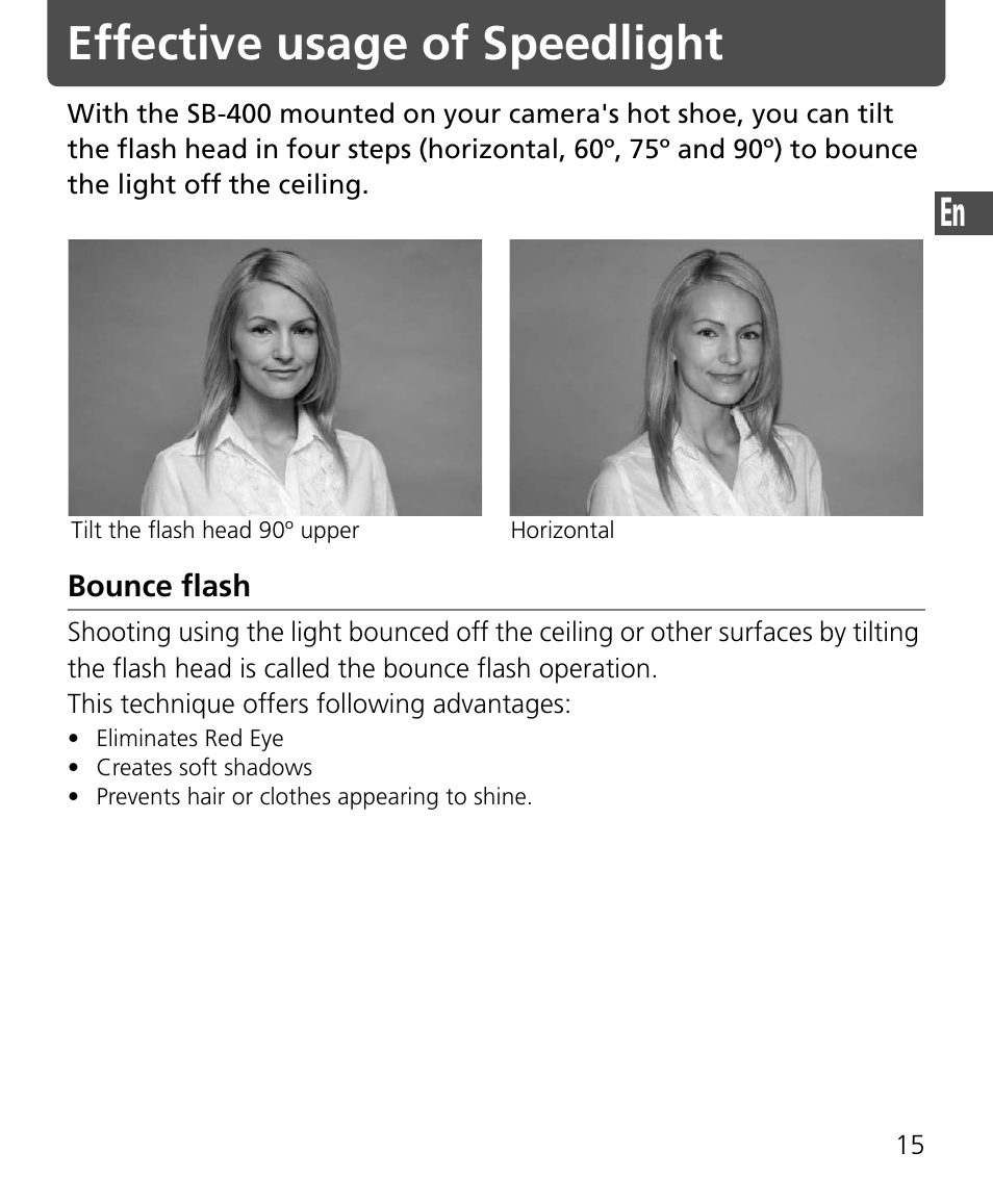 Effective usage of speedlight | Nikon Speedlite SB-400 User Manual | Page 16 / 218