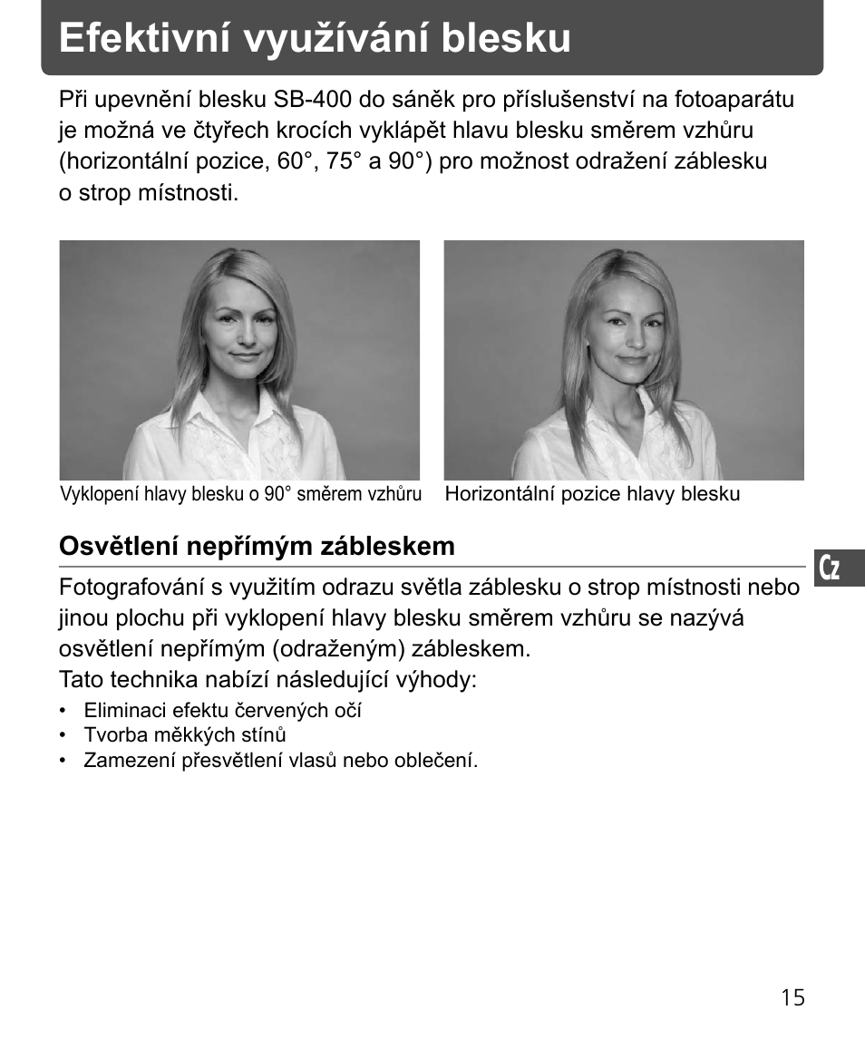 Efektivní využívání blesku, Osvětlení nepřímým zábleskem | Nikon Speedlite SB-400 User Manual | Page 184 / 218