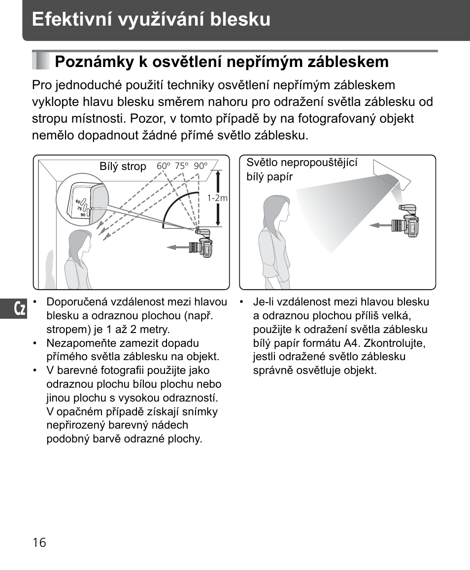 Poznámky k osvětlení nepřímým zábleskem, Efektivní využívání blesku | Nikon Speedlite SB-400 User Manual | Page 185 / 218