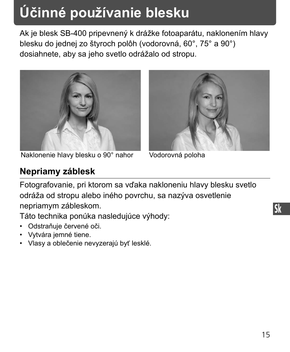 Účinné používanie blesku | Nikon Speedlite SB-400 User Manual | Page 208 / 218