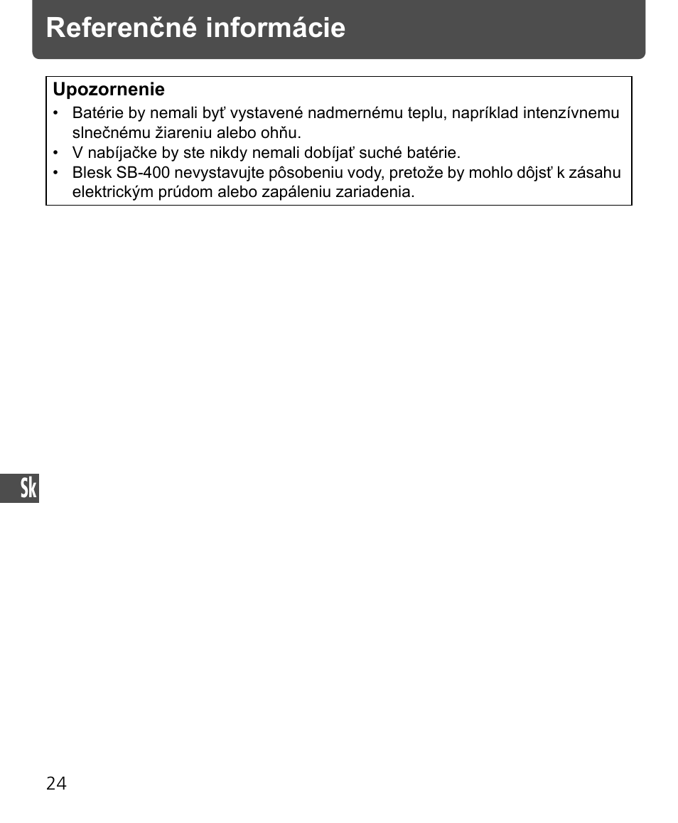 Referenčné informácie | Nikon Speedlite SB-400 User Manual | Page 217 / 218
