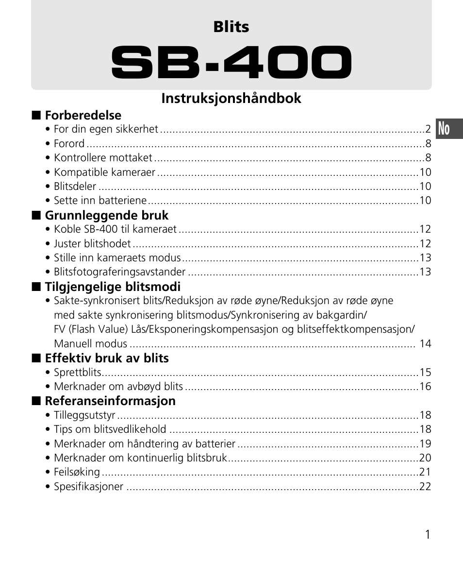 Sb-400 | Nikon Speedlite SB-400 User Manual | Page 26 / 218