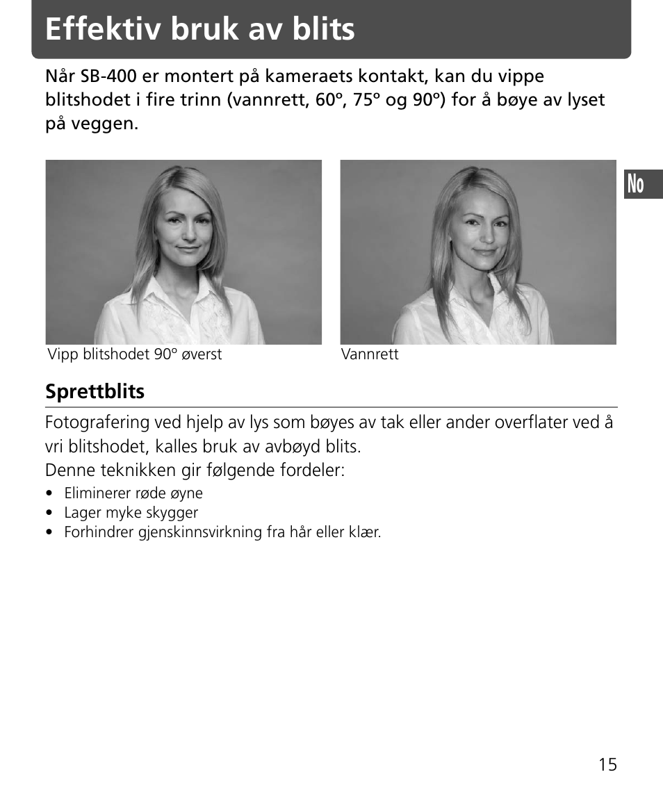 Effektiv bruk av blits | Nikon Speedlite SB-400 User Manual | Page 40 / 218