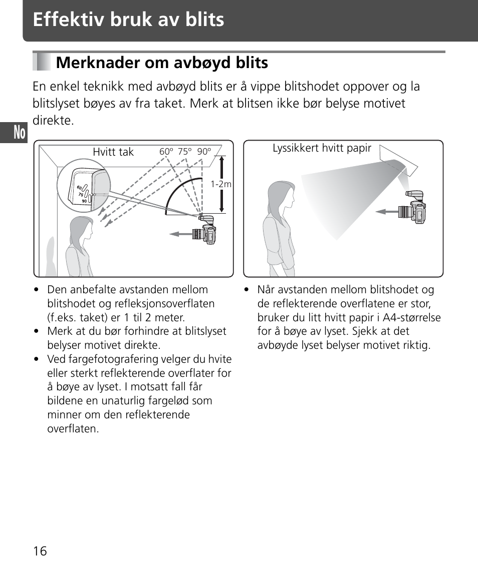 Effektiv bruk av blits, Merknader om avbøyd blits | Nikon Speedlite SB-400 User Manual | Page 41 / 218