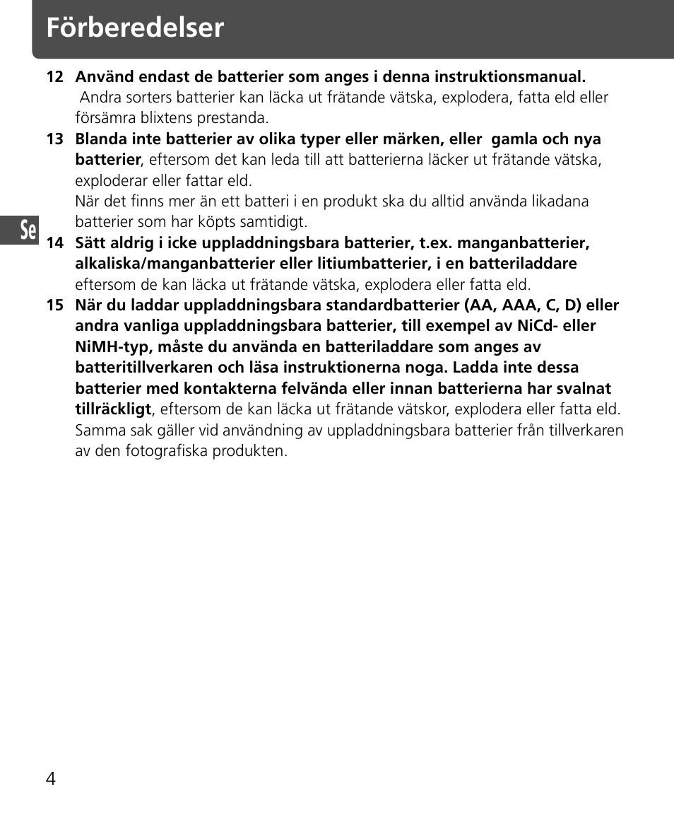 Förberedelser | Nikon Speedlite SB-400 User Manual | Page 53 / 218