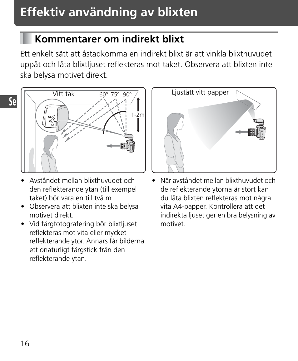 Effektiv användning av blixten, Kommentarer om indirekt blixt | Nikon Speedlite SB-400 User Manual | Page 65 / 218