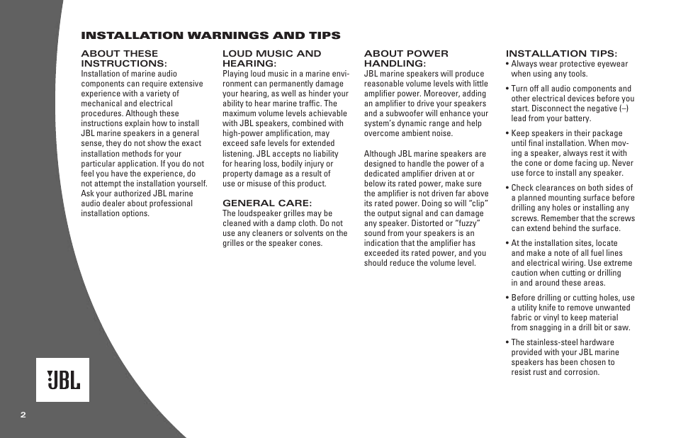 JBL MARINE SERIES MS6100 User Manual | Page 2 / 4