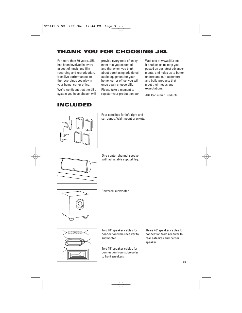 JBL SCS145.5 User Manual | Page 3 / 12