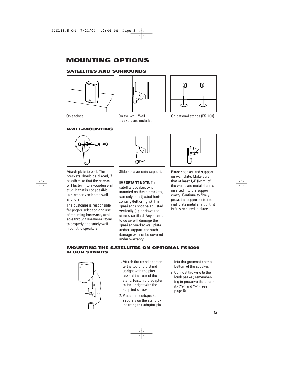 Mounting options | JBL SCS145.5 User Manual | Page 5 / 12