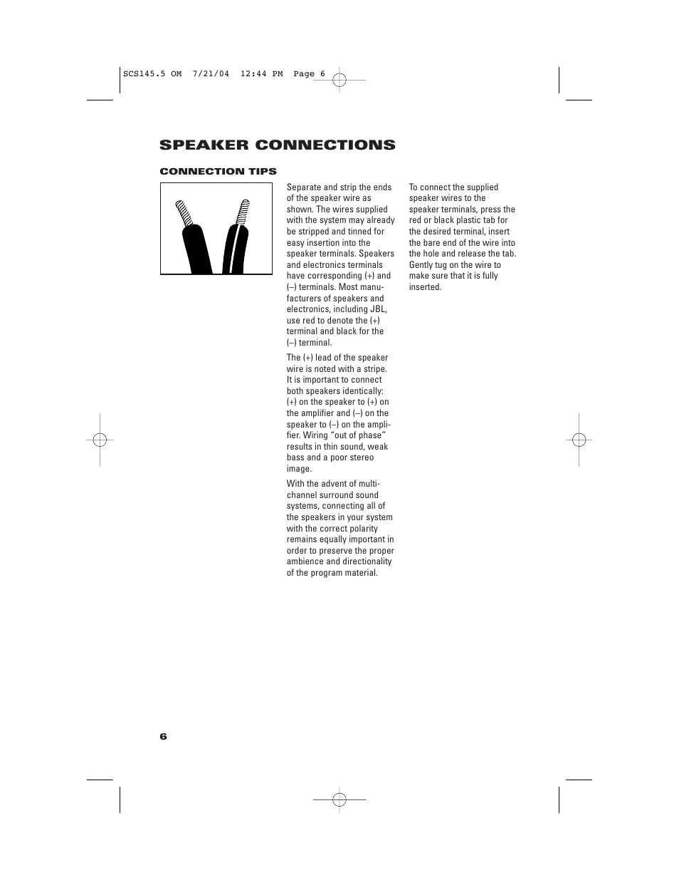 Speaker connections | JBL SCS145.5 User Manual | Page 6 / 12