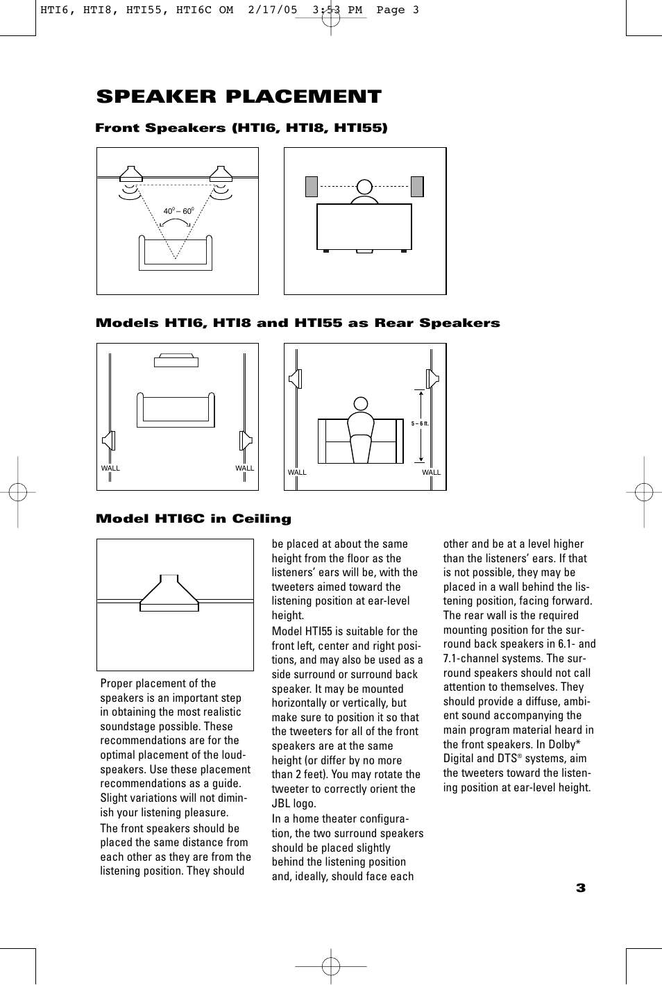 Speaker placement | JBL HTI8 User Manual | Page 3 / 8