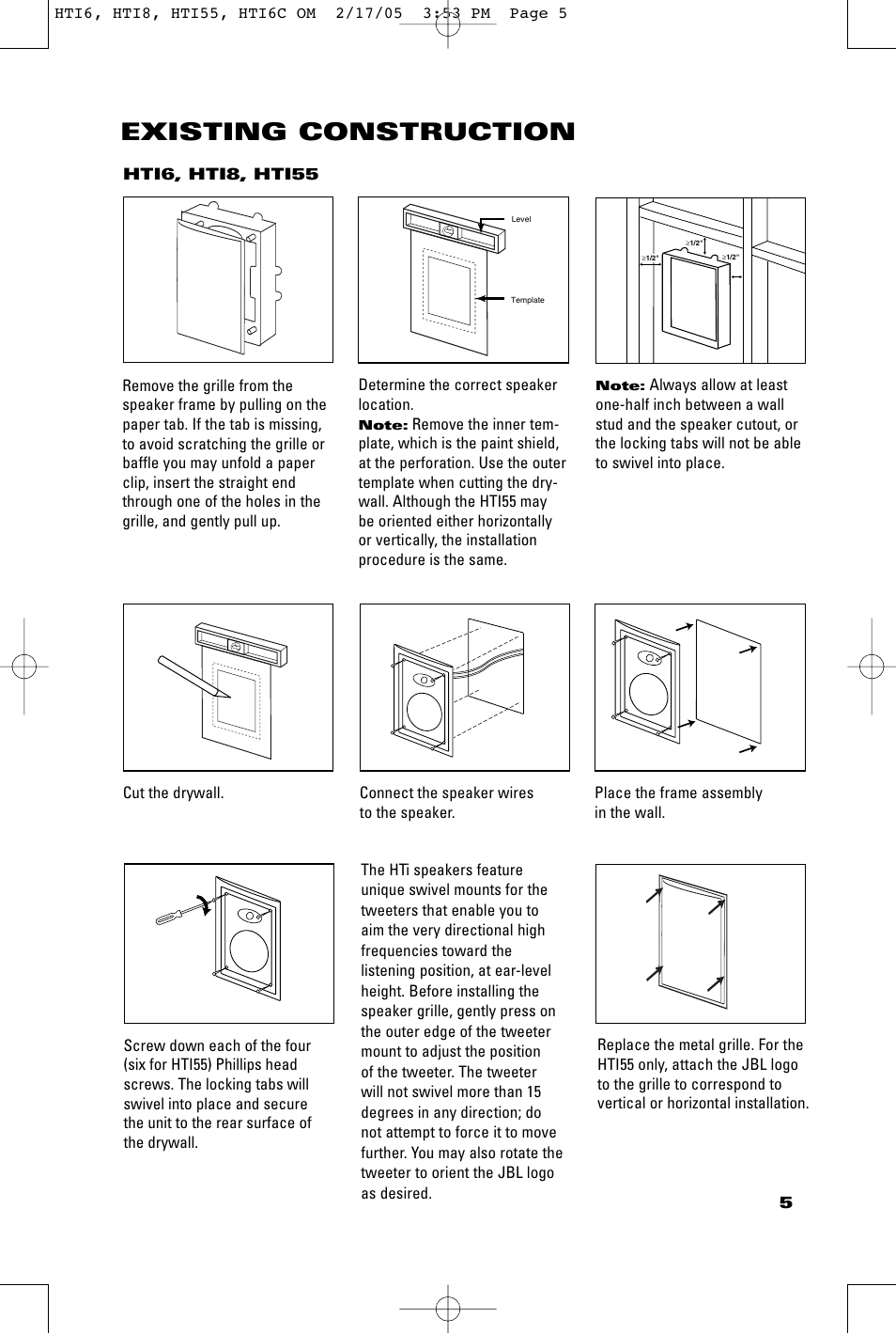 Existing construction | JBL HTI8 User Manual | Page 5 / 8