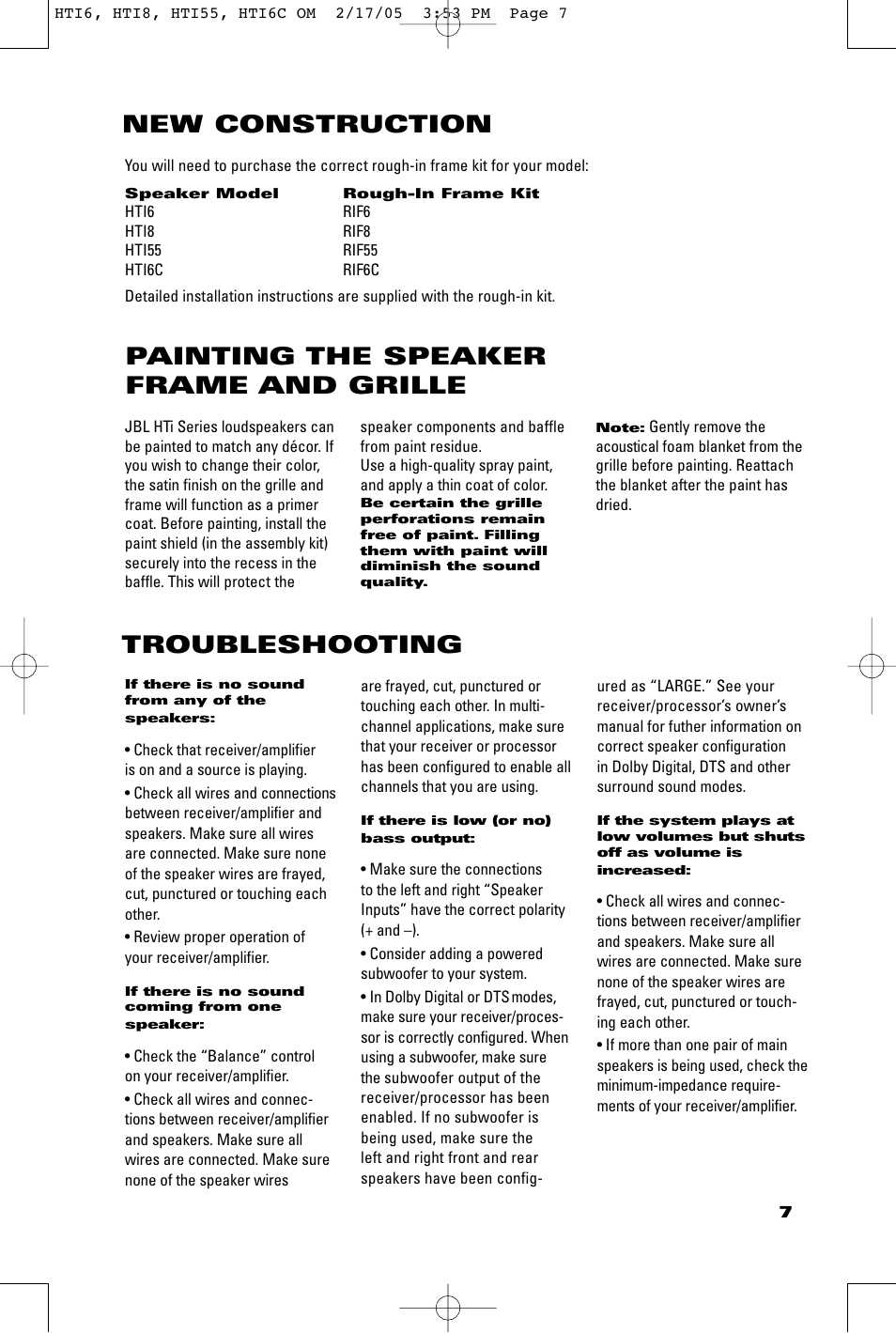 Troubleshooting | JBL HTI8 User Manual | Page 7 / 8