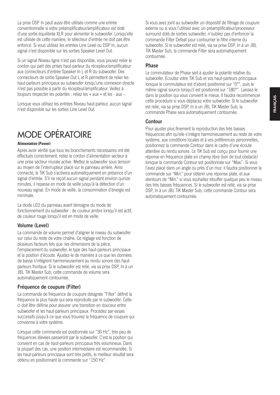 Mode opératoire | JBL TiK Sub User Manual | Page 12 / 14