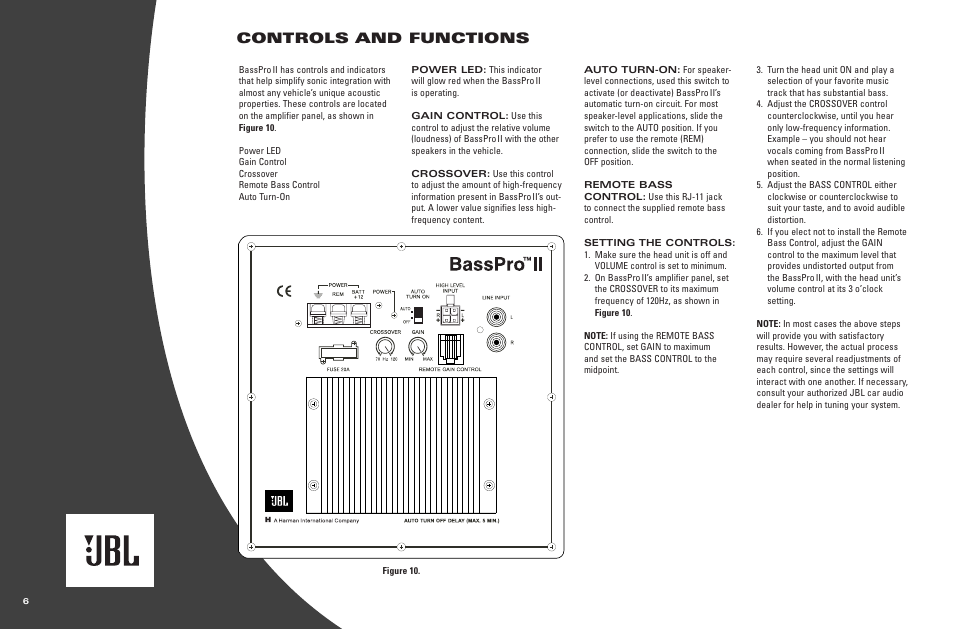 Controls and functions | JBL BassProTM II User Manual | Page 6 / 8