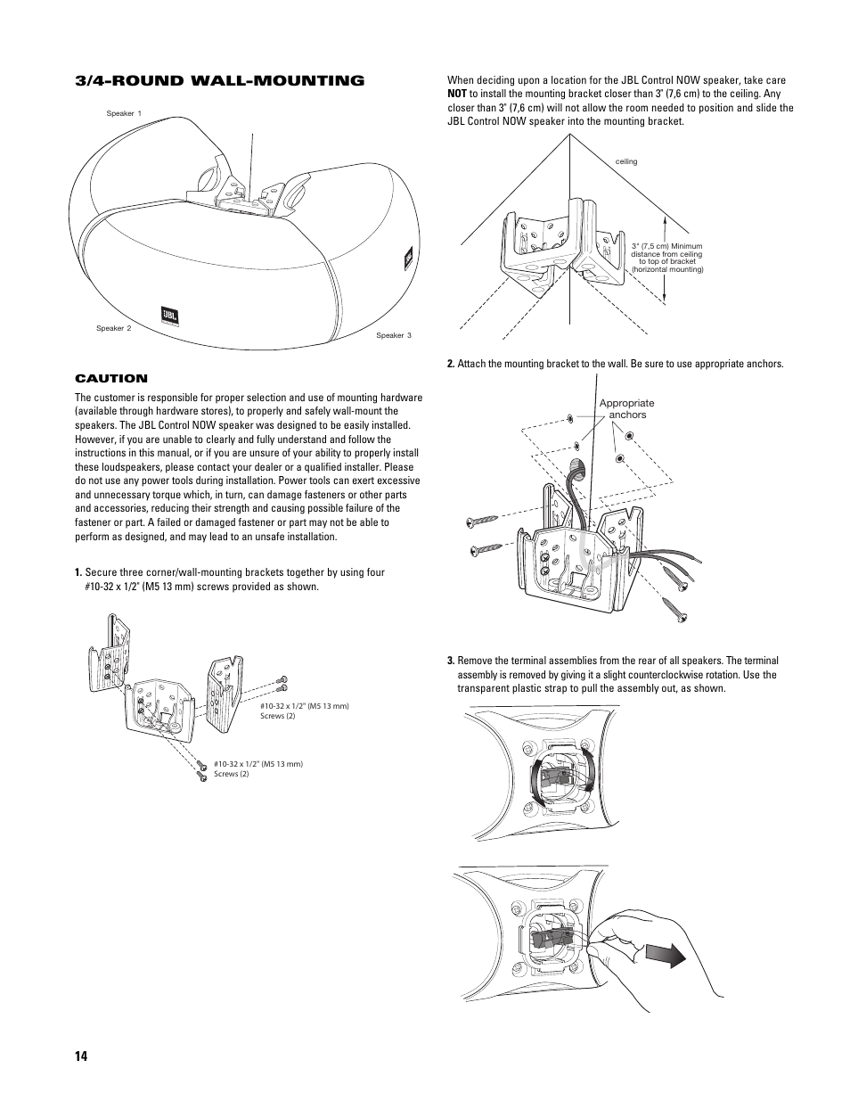 3/4-round wall-mounting | JBL CONTROL NOW AW User Manual | Page 14 / 30