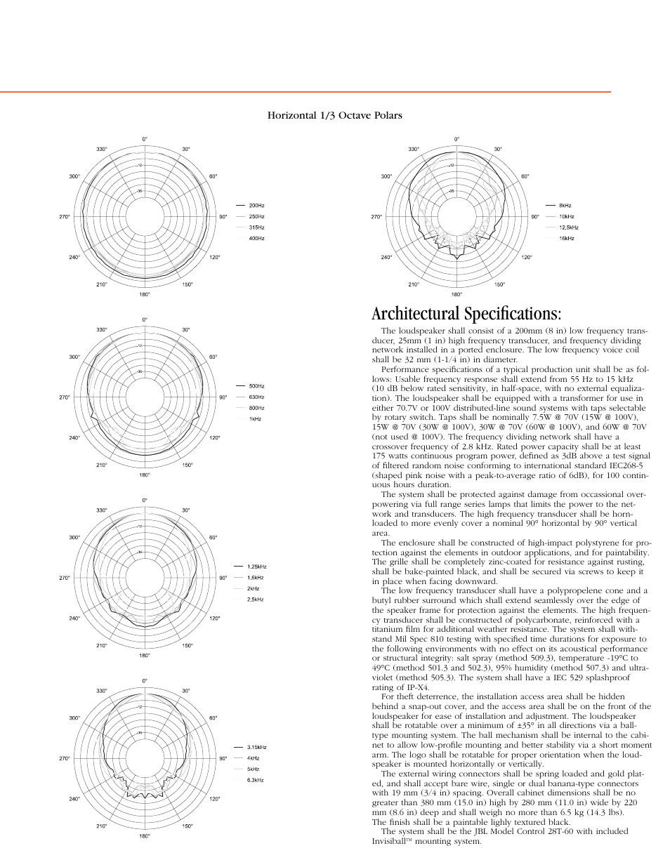 Architectural specifications | JBL Control 28T-60 User Manual | Page 3 / 4