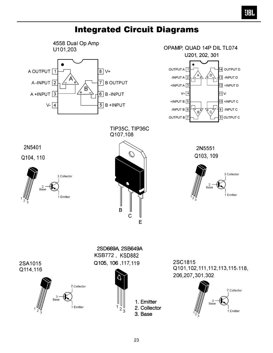 Ic/transistor pinouts..……..….…….….….….….23 | JBL Balboa SUB10 User Manual | Page 24 / 27