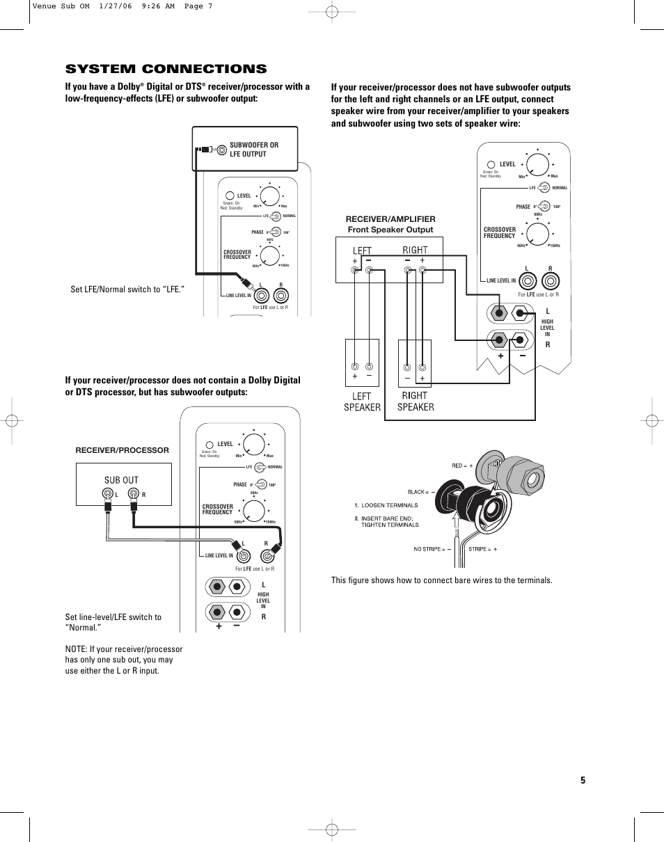 System connections, Ps-10/ps-12, If you have a dolby | Digital or dts | JBL SUB12 User Manual | Page 5 / 8