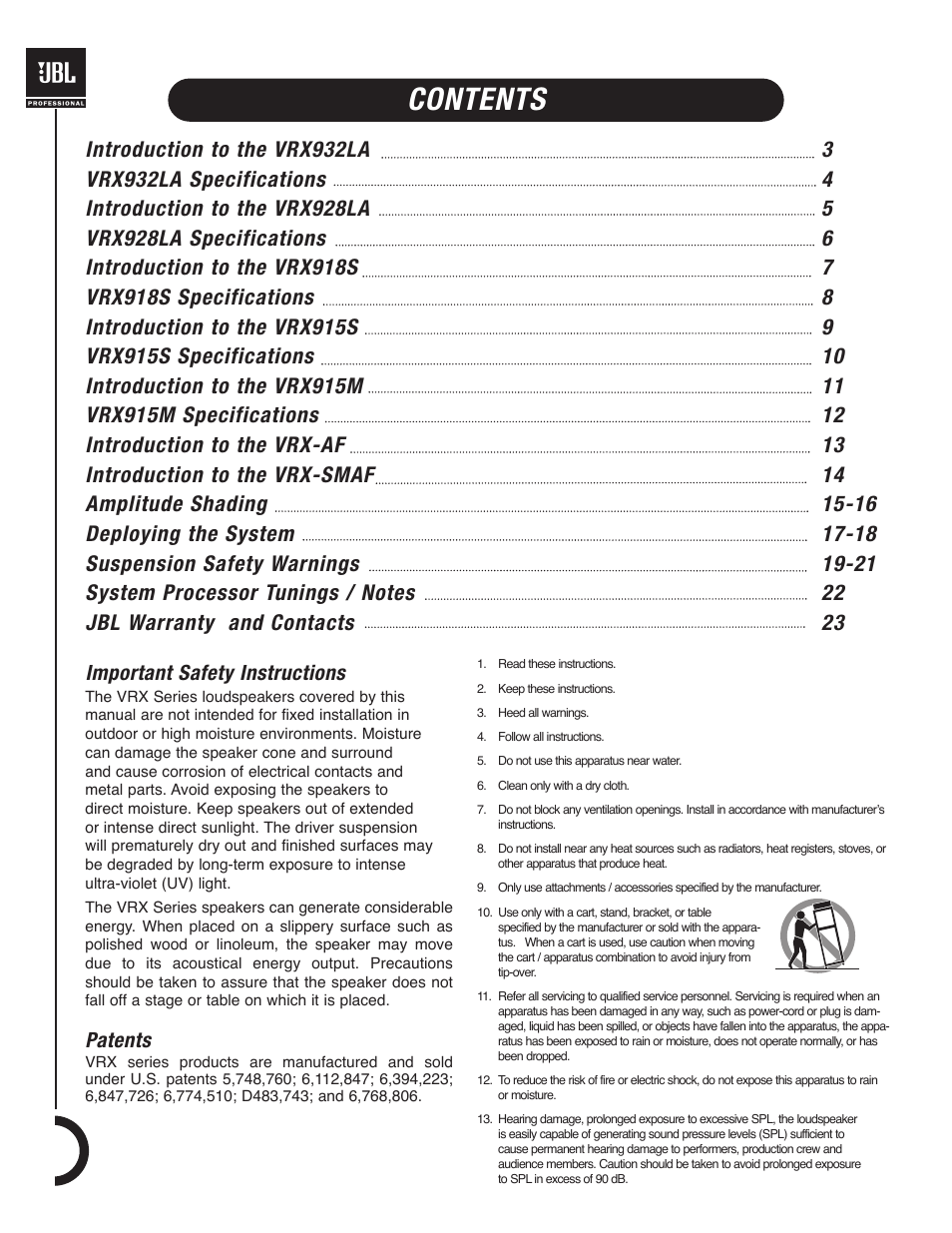 JBL VRX900 User Manual | Page 2 / 24