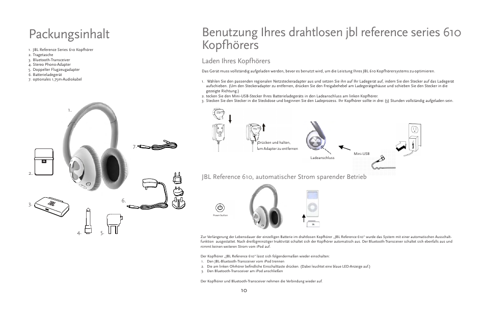 Packungsinhalt | JBL 610 User Manual | Page 10 / 68