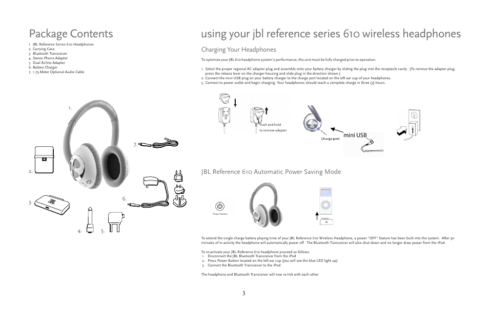 Package contents | JBL 610 User Manual | Page 3 / 68