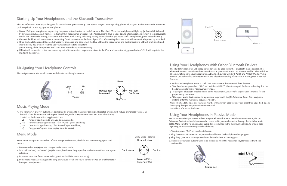 Menu mode | JBL 610 User Manual | Page 4 / 68