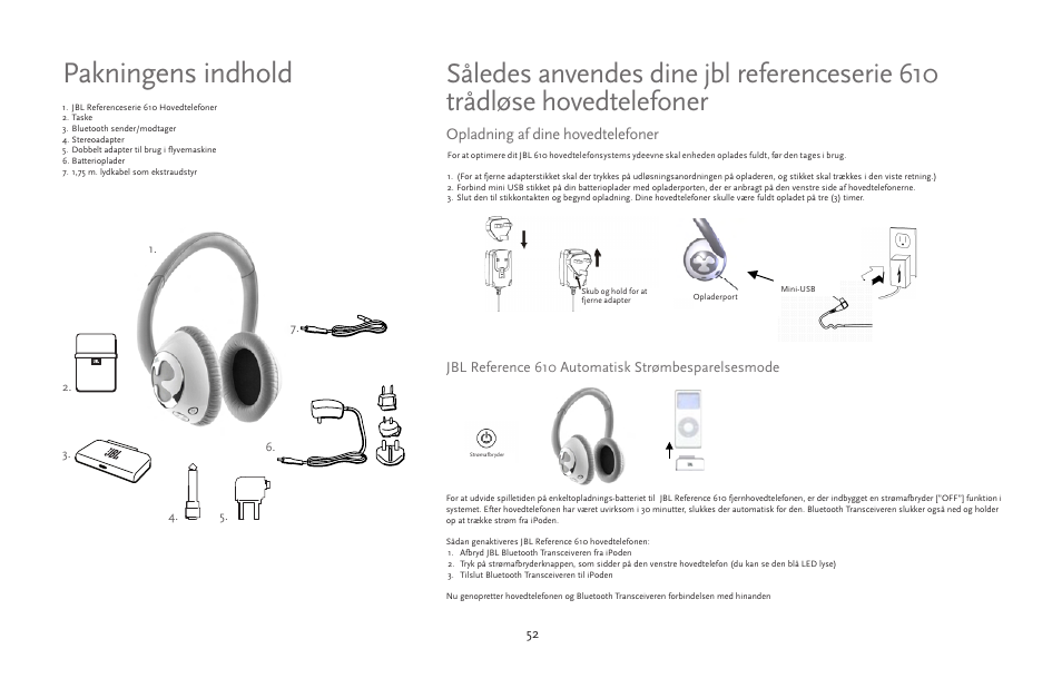 Pakningens indhold | JBL 610 User Manual | Page 52 / 68