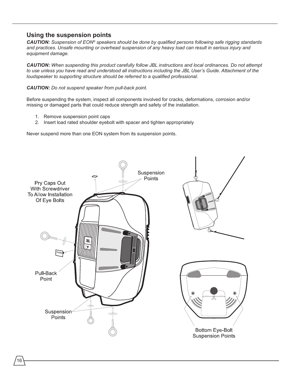 Using the suspension points | JBL EON 510 User Manual | Page 16 / 30