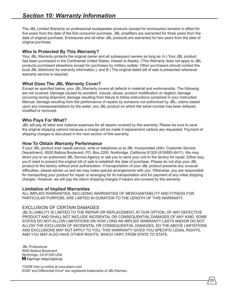 JBL EON 510 User Manual | Page 29 / 30