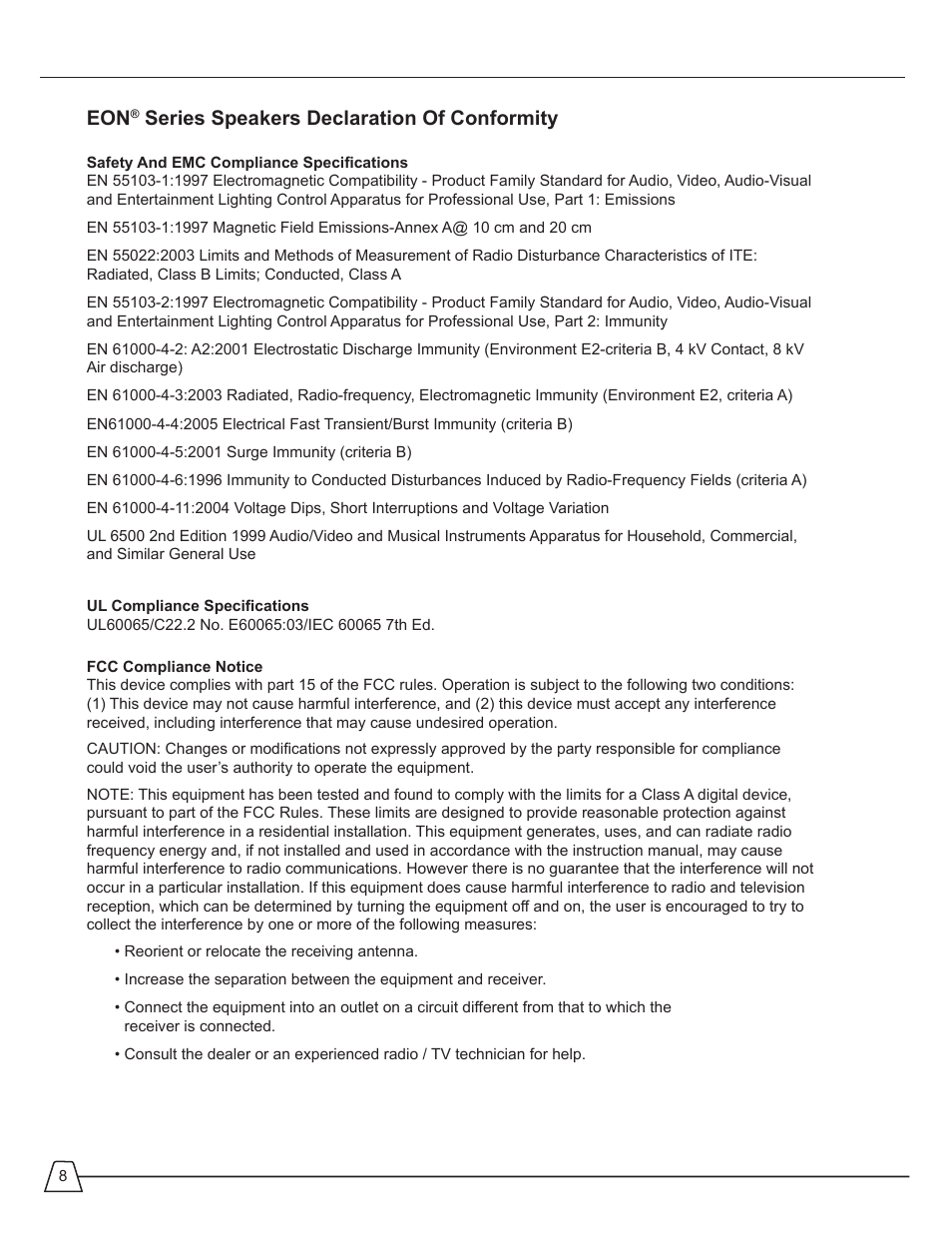 Series speakers declaration of conformity | JBL EON 510 User Manual | Page 8 / 30