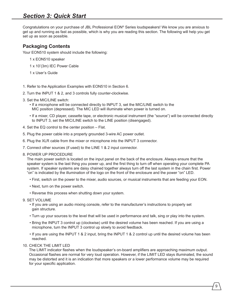 Packaging contents | JBL EON 510 User Manual | Page 9 / 30