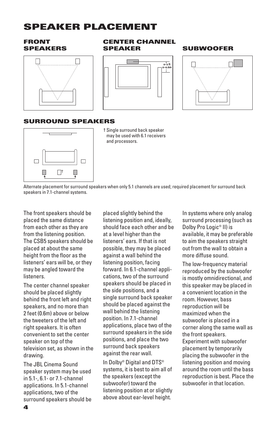 Speaker placement | JBL CS1500 User Manual | Page 4 / 10