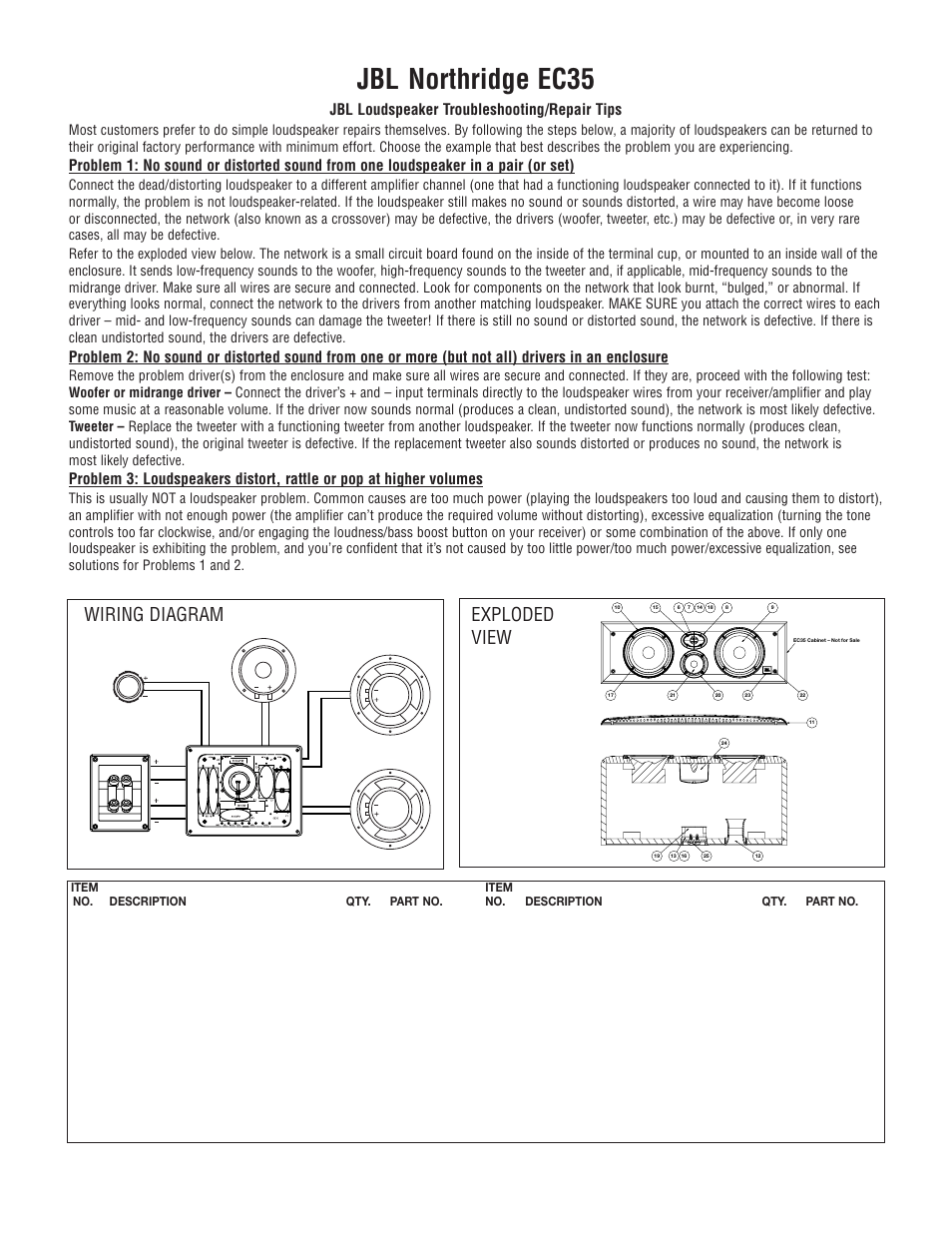 JBL NORTHRIDGE EC35 User Manual | 1 page