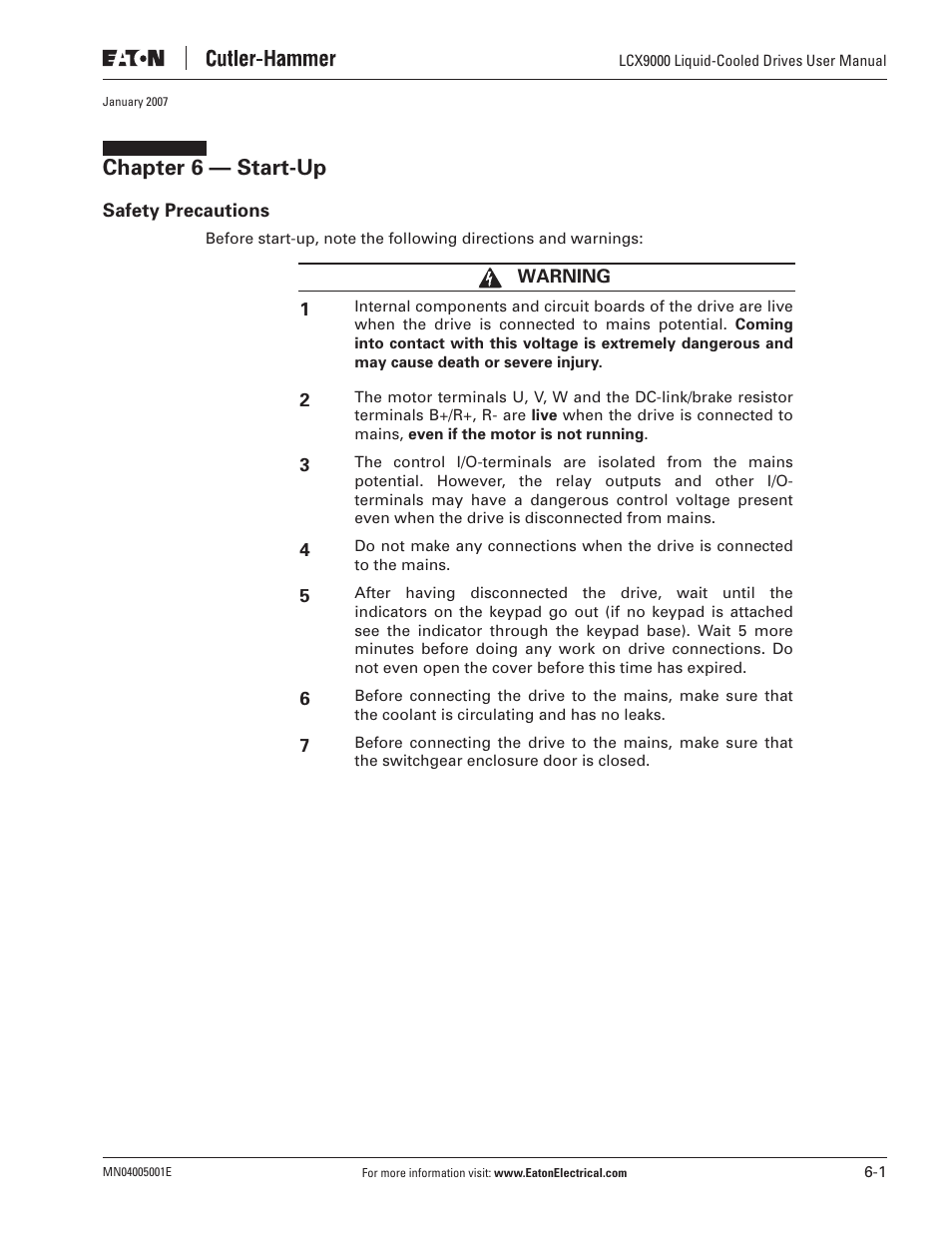 Chapter 6 — start-up | J. T. Eaton Liquid-Cooled Drives LCX9000 User Manual | Page 107 / 128