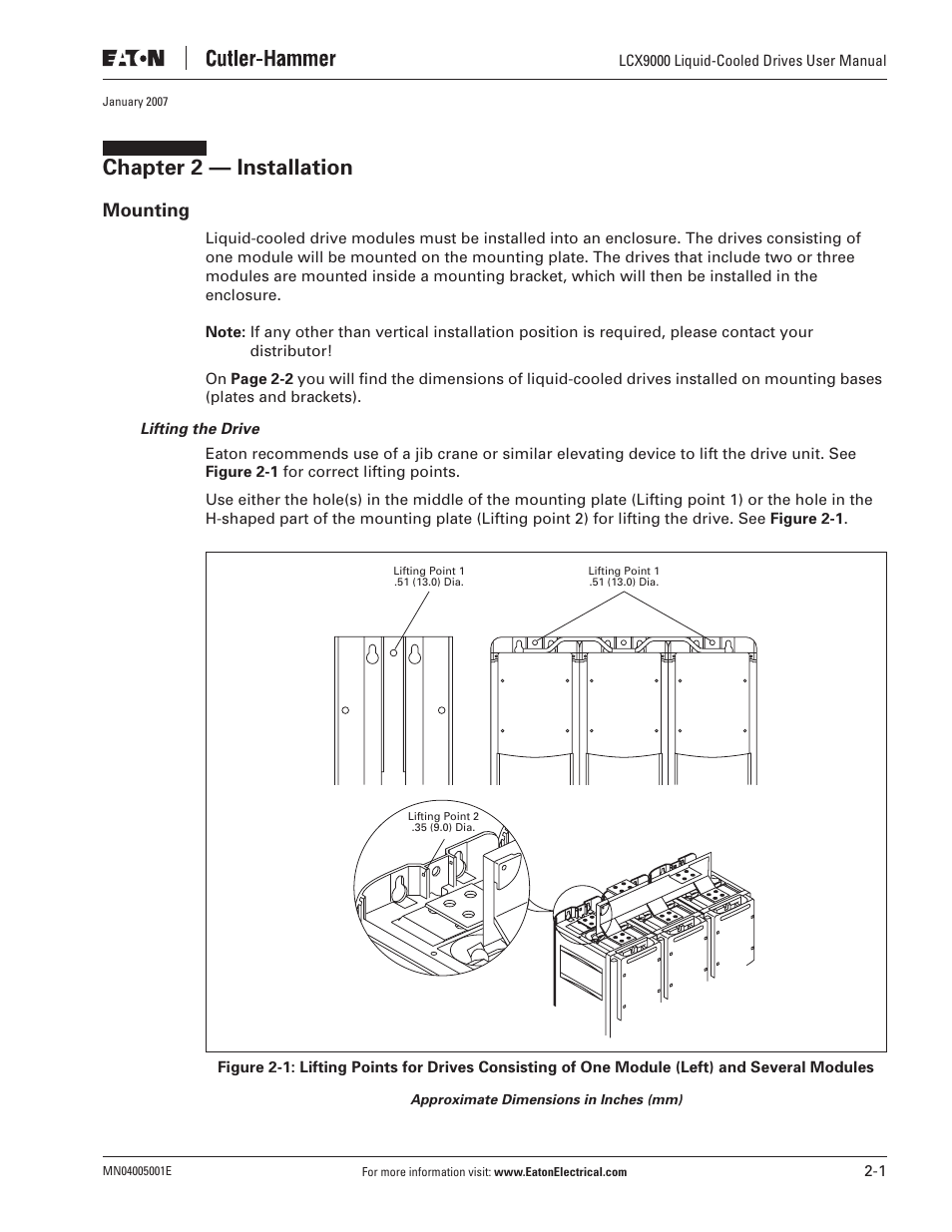 Chapter 2 — installation, Mounting | J. T. Eaton Liquid-Cooled Drives LCX9000 User Manual | Page 23 / 128