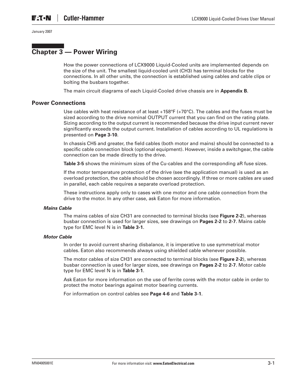 Chapter 3 — power wiring | J. T. Eaton Liquid-Cooled Drives LCX9000 User Manual | Page 47 / 128