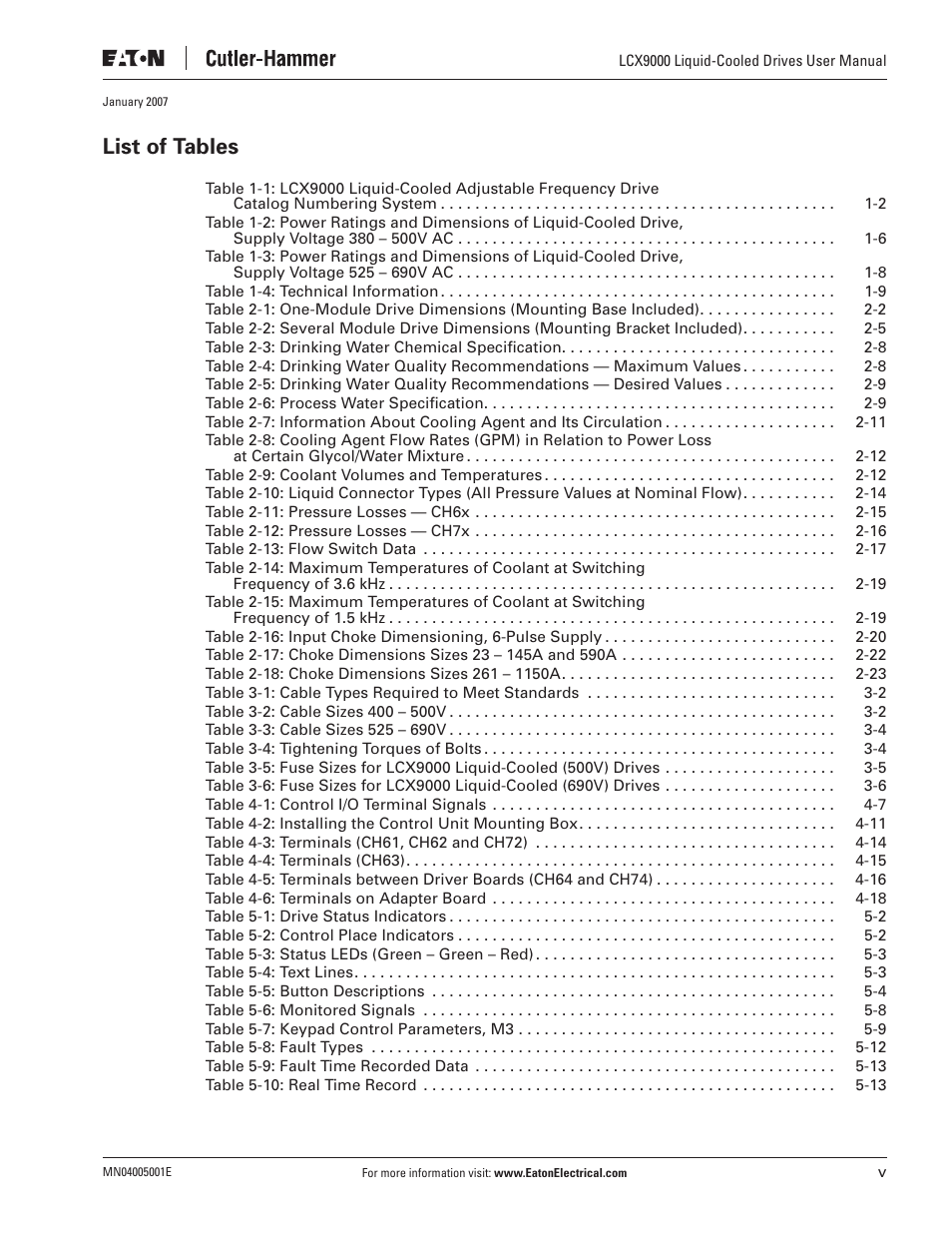 List of tables | J. T. Eaton Liquid-Cooled Drives LCX9000 User Manual | Page 7 / 128