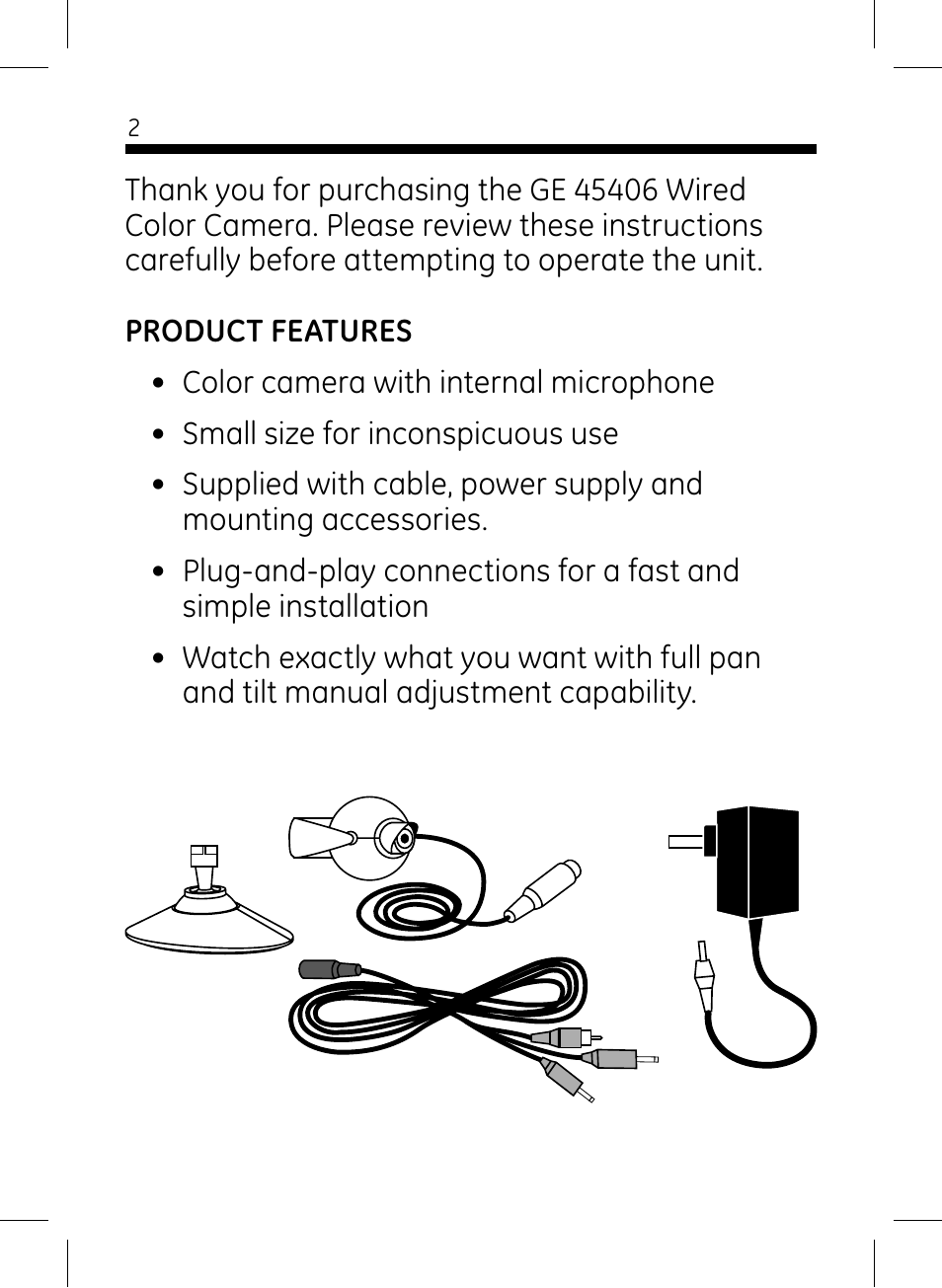 GE 45406 GE Home Monitoring Wired Color Camera User Manual | Page 2 / 11
