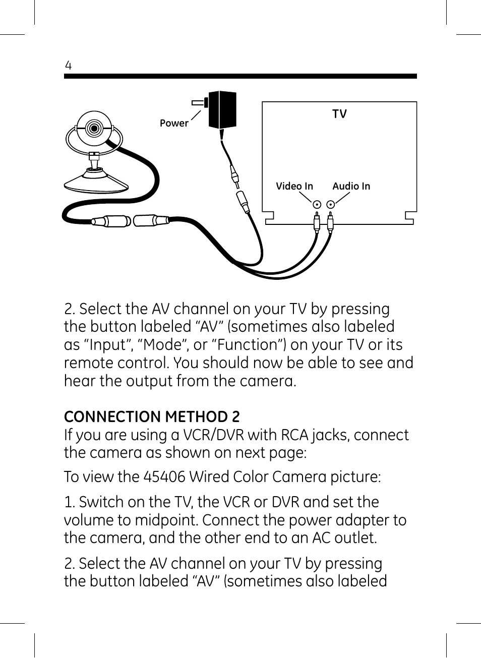 GE 45406 GE Home Monitoring Wired Color Camera User Manual | Page 4 / 11