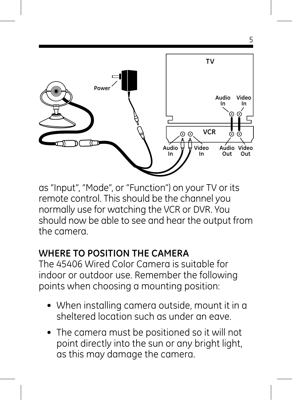 GE 45406 GE Home Monitoring Wired Color Camera User Manual | Page 5 / 11