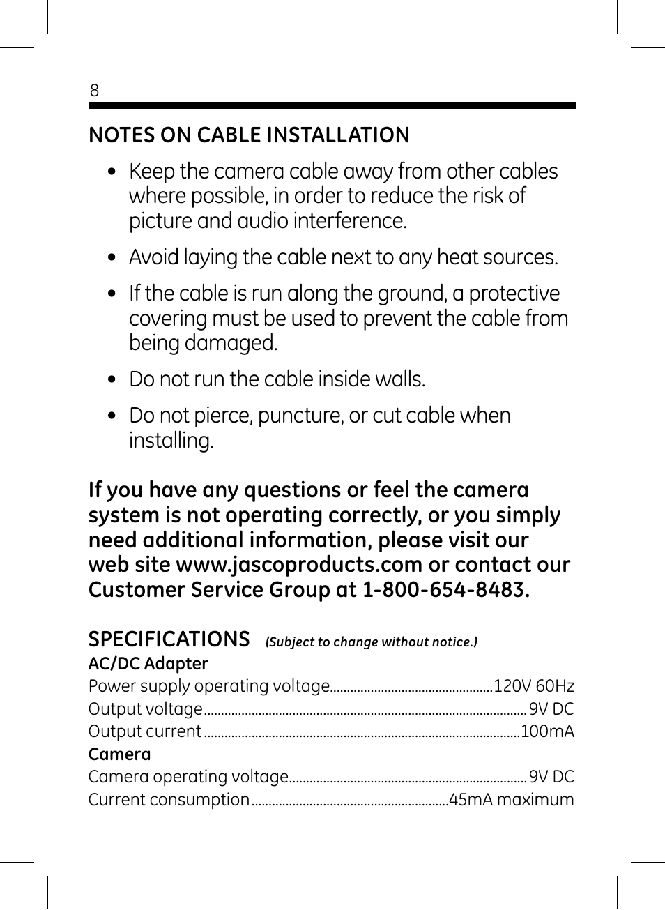 GE 45406 GE Home Monitoring Wired Color Camera User Manual | Page 8 / 11